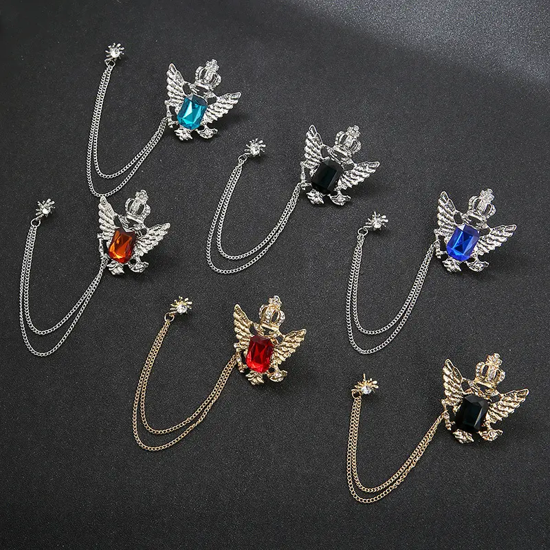 Hot Selling Colorful Eagle Crown Gem Chain Brooches for Men Suit BC-1030