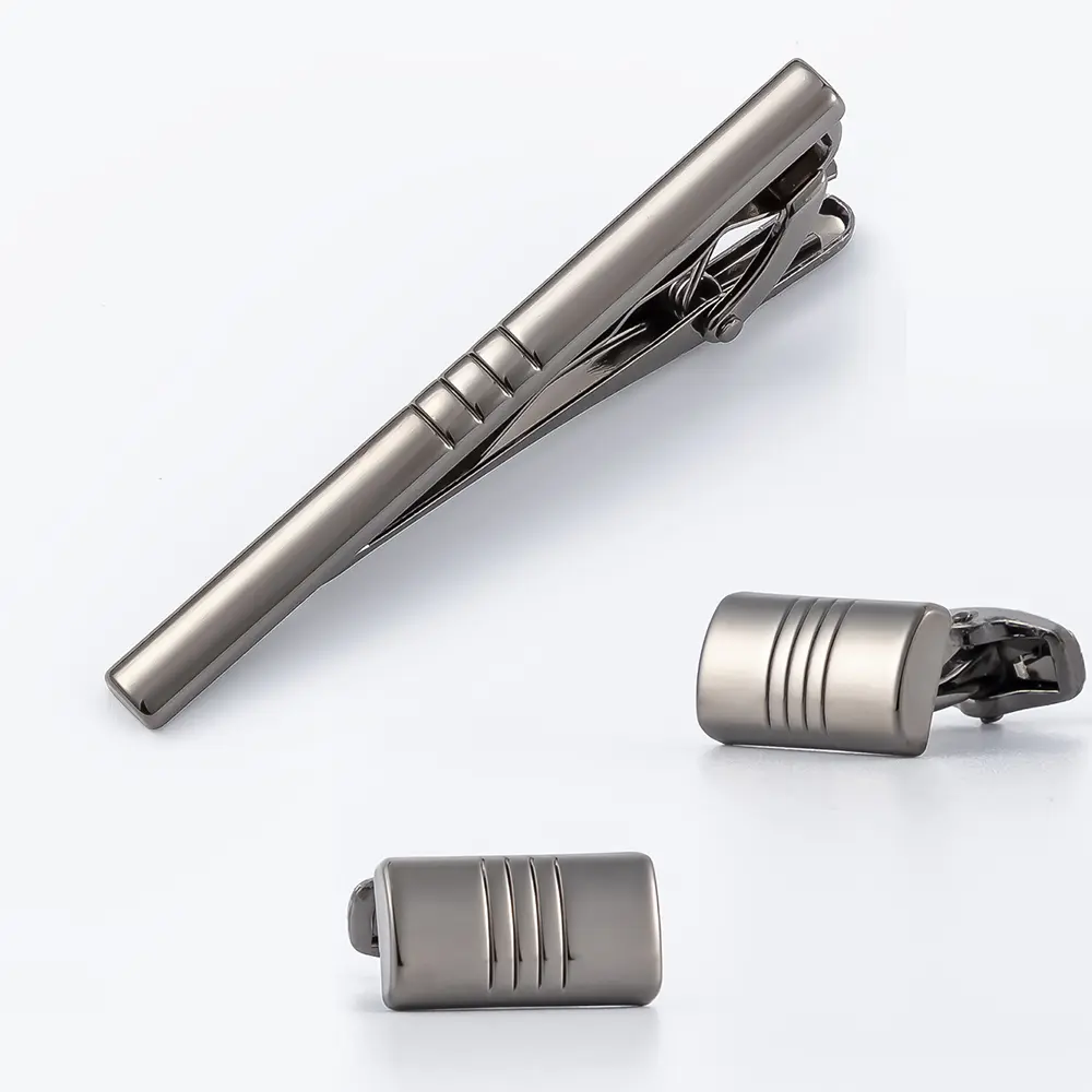 Low MOQ Elegant Gunmetal Cufflinks & Tie Clip Set for Men Weddings Business Gifts SLW50201-H