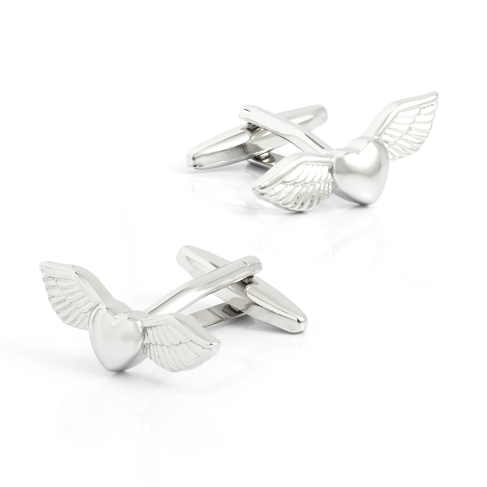 Manufacturer Shirt Cufflinks 3D Angel Wings Heart Silver Custom Men Cuff Link CL0197