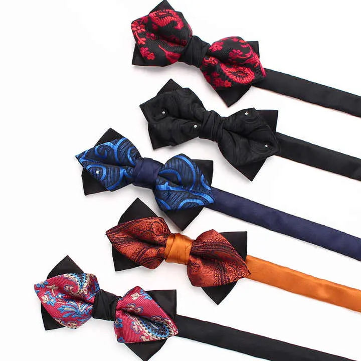 High-end Double Layered Men's Polyester Bow Tie Multi-color Paisley Bowtie Wholesale BP-1004
