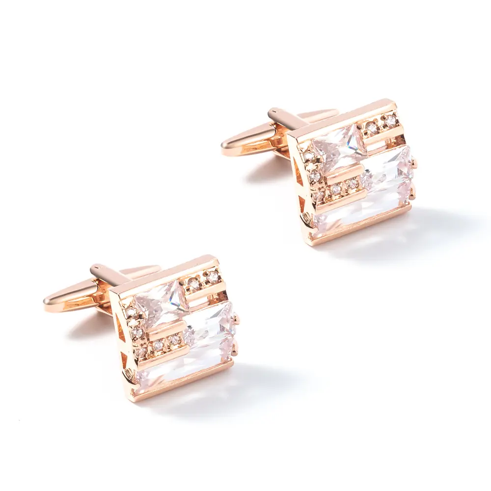 China Factory Low Price Luxury Suit Shirt Accessories Crystal Wedding Rose Gold Zircon Cufflinks CS0056-RG