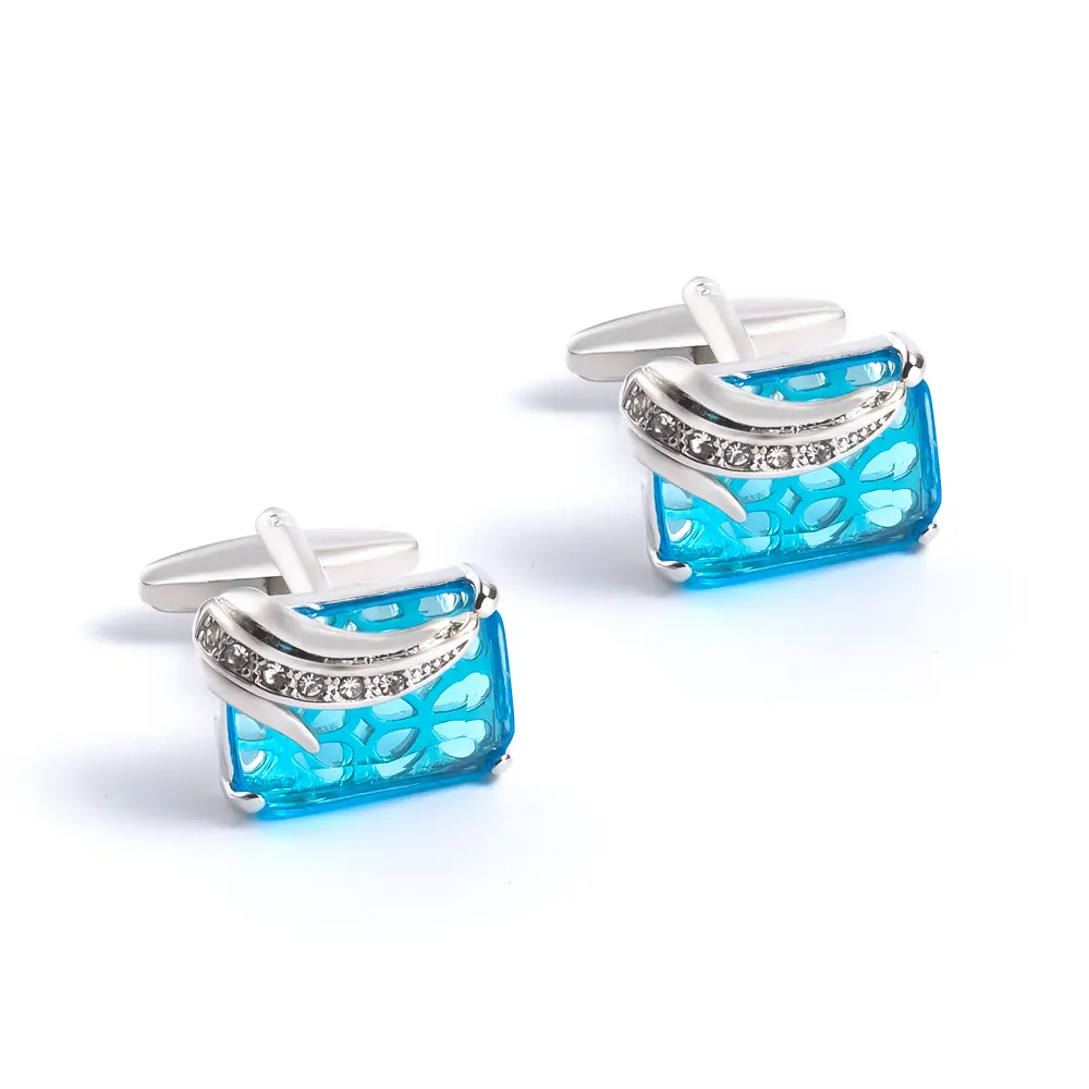 Wholesale Silver & Blue Gemstone Elegant Cufflinks Custom Wedding Tuxedo Shirt Cuff link CS0095-4