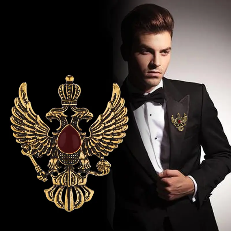 Vintage Punk Double Eagles Design Brooch Pin Accessory For Men Wedding Party Suit BC-1059