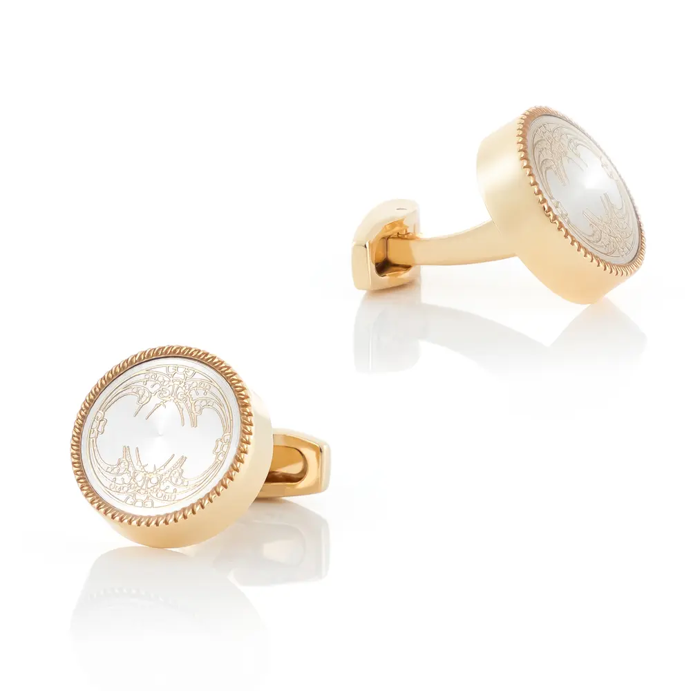 Men Vintage Enamel Circle Golden White Color Cu...
