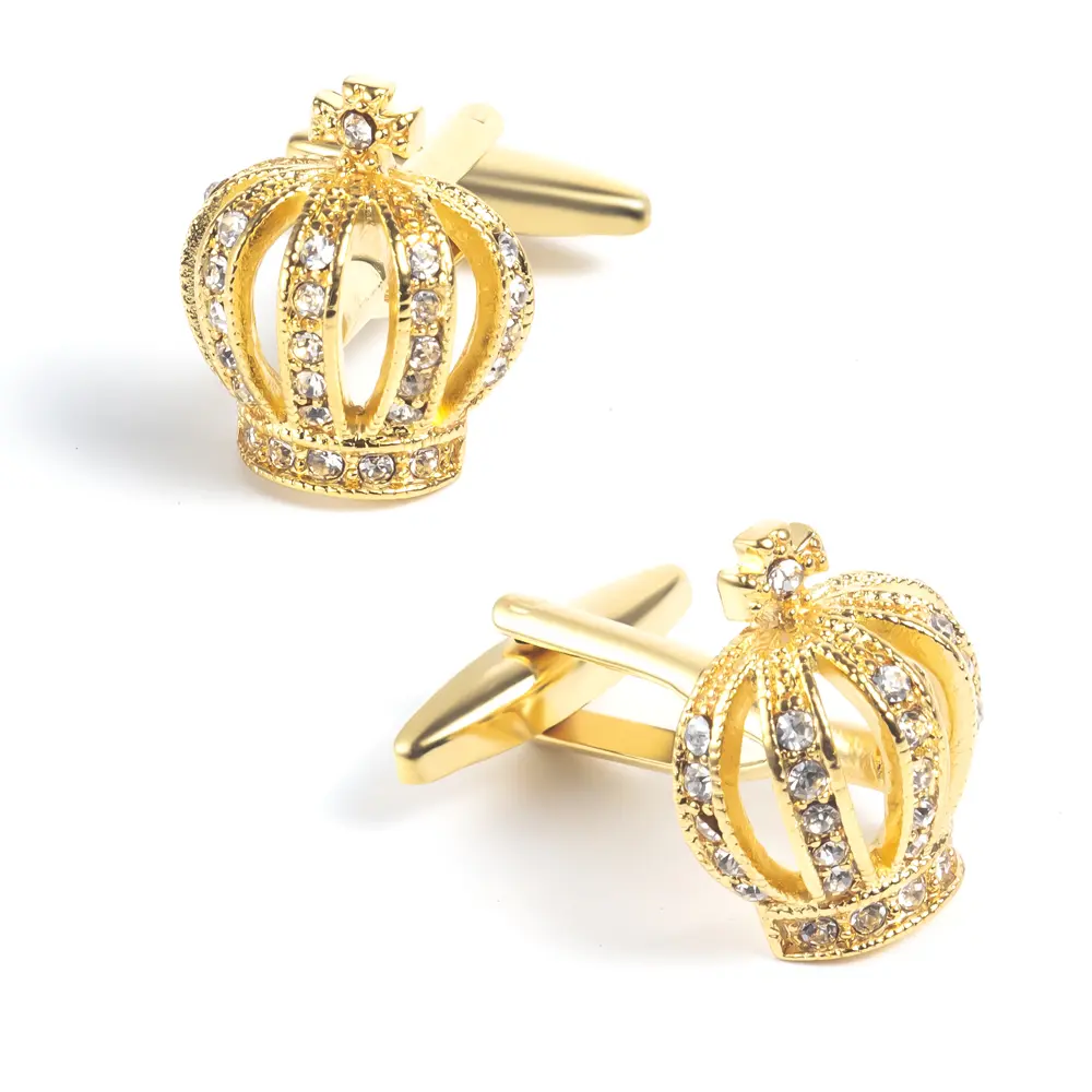 Hot Selling Men's Gold Plated Crystal Crown Jewels Elegant Personalized Cuff Links CS0003
