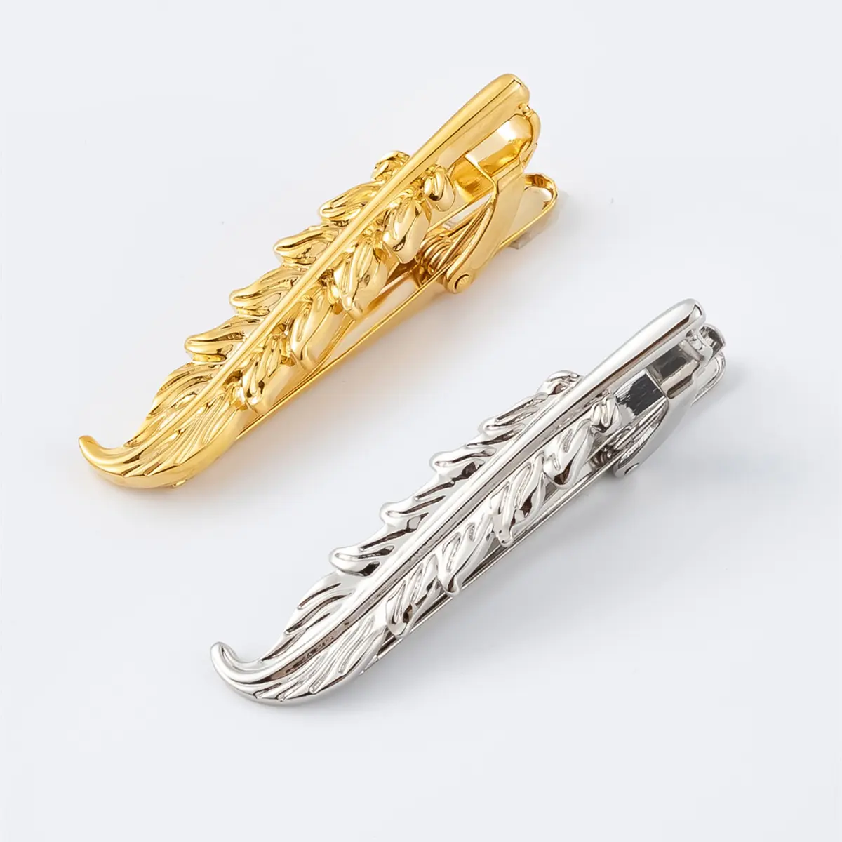 Best Selling Stylish Gold & Silver Plated Metal Feather Design Casual Tie Clip Unique Tie Bar TL1003