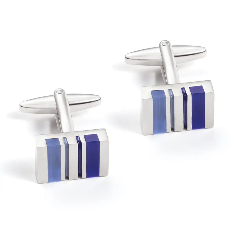 Natural Opal Blue Stone Stripe Rectangular Cufflinks Gift for Men