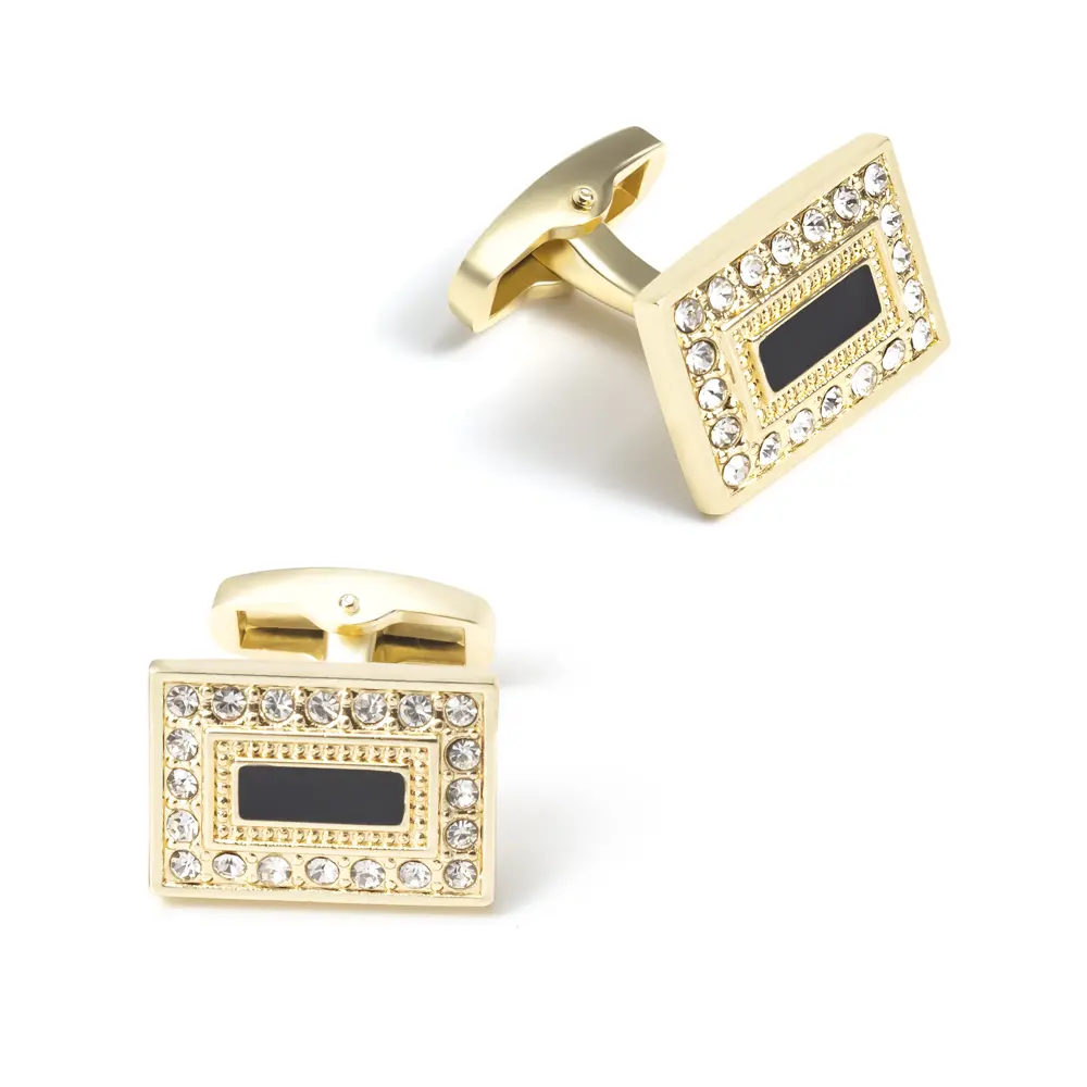 Square Black Onyx Cufflinks Low Price Gold Plated Rhinestone Cufflinks Men Shirt Fashion Accessory CSW0037