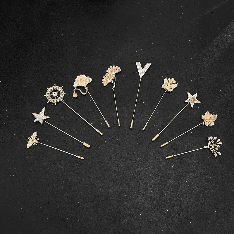 Stylish Minimalist Men's Rhinestone Alloy Brooch Pins Wedding Party Tuxedo Suit Lapel Pin BC-1037
