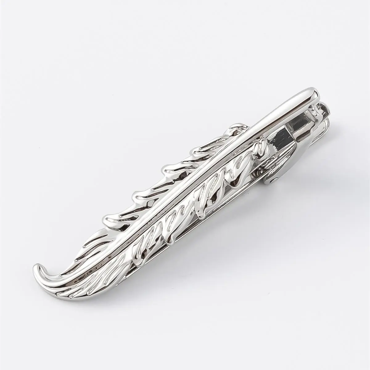 Fashion Mens Silver Color Tie Clips on Neck Tie Metal Tie Bar Feather Design Clips for Wedding Party TL1175