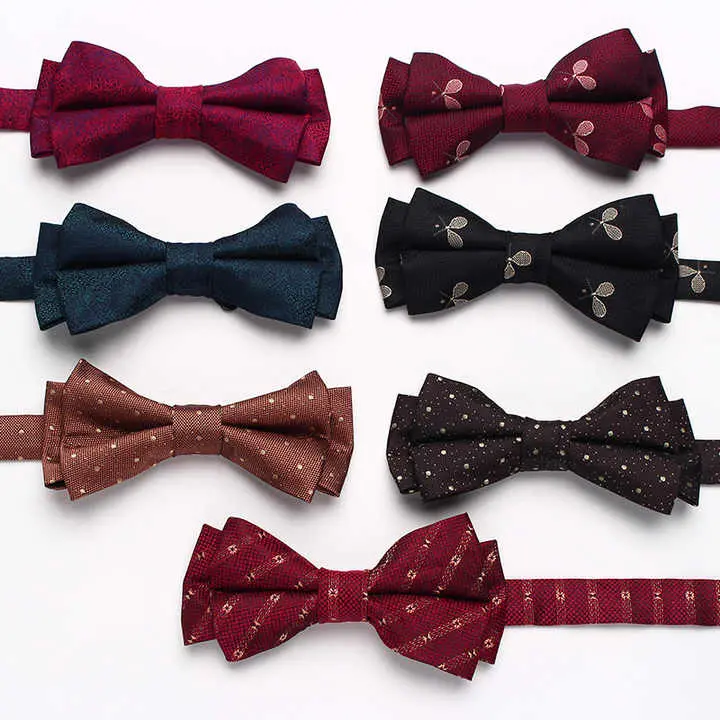 Woven Jacquard Men's Bowtie 6cm Double-layer Striped Flower Shaped Business Bow Tie Wholesale BP-1009