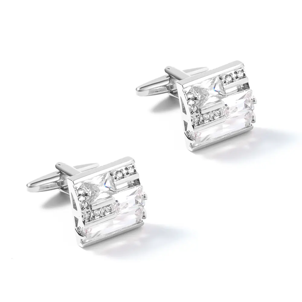 China Factory Low Price Luxury Suit Shirt Crystal Wedding Zircon White Color Cufflinks CS0056-White
