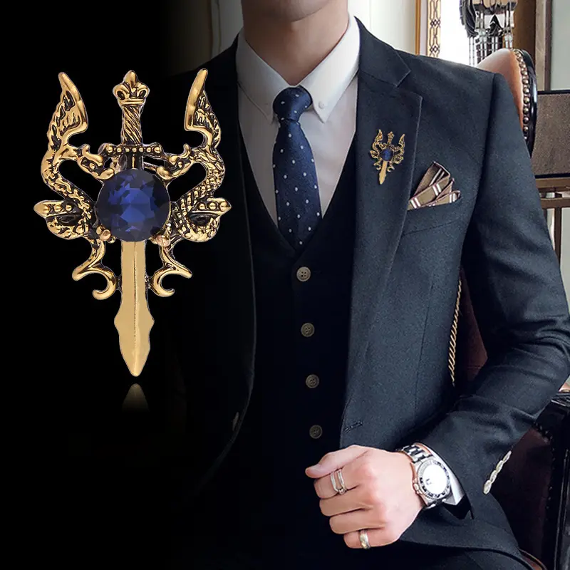 Vintage Double Dragon Style Men's Suit Metal Brooch Fashion Accessories BC-1053