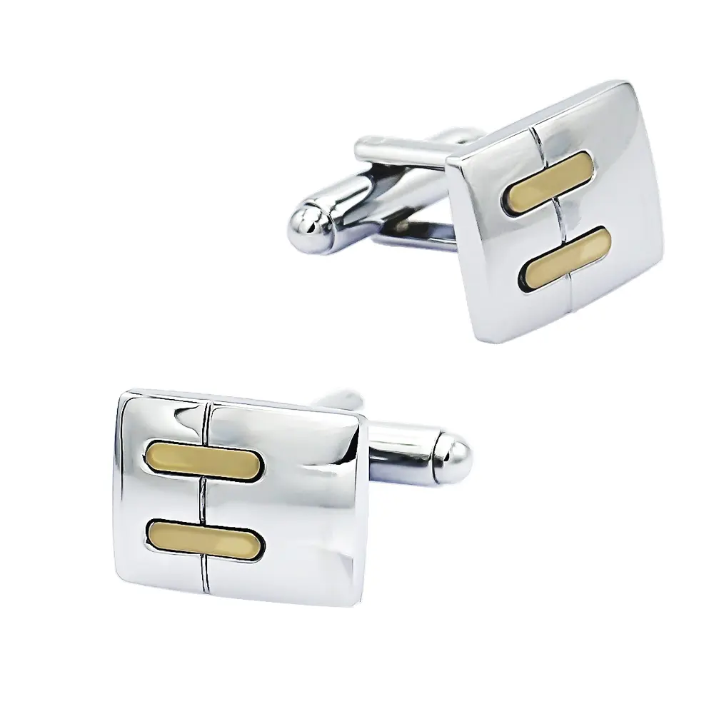 Men's Cufflinks Silver & Golden Colors Two Tone...