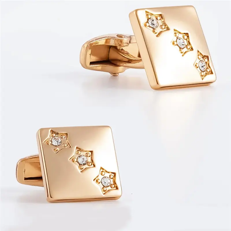 Star Curved Rose Gold Plated Tie bar and Cufflink set with Crystal Men Business Gifts05.jpg