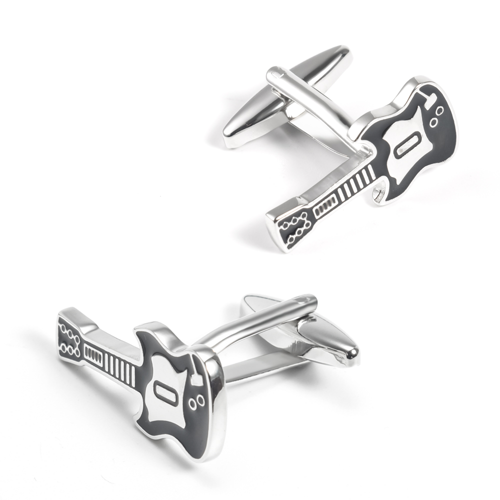 Music Party Black & Silver Color Electric Guitar Men's Cufflinks Turkey Popular Style CC0021