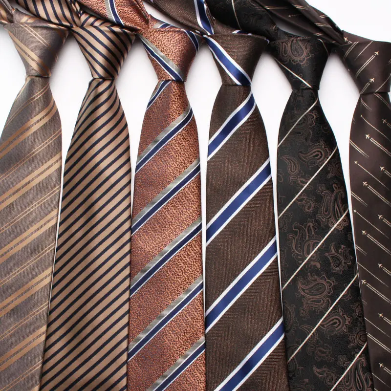 China Factory Wholesale Retro Brown Striped Floral Polyester Tie for Men PT810