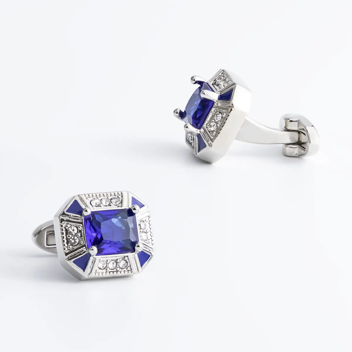 JINJIE Luxury Crystal Blue Sapphire Cufflinks Men's Zircon Square Cuff Link Wholesale Price CS0104-S