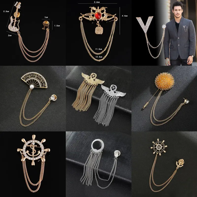 Delicate Men's Suit Brooches Tassel Badge & Guitar Chain Design Bulk Wholesale BC-1003