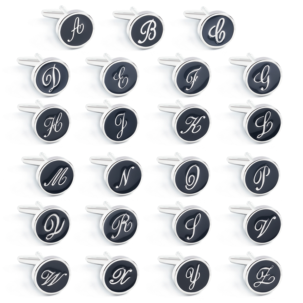 Hot Selling Cufflinks Alphabet Soft Enamel Brass Black Letter Cuff Links for Men CC0011