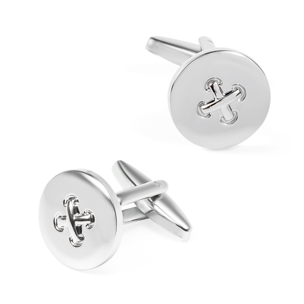 Wholesale Stylish Round Silver Button Men's Metal Suit Shirt Cufflinks CL0016