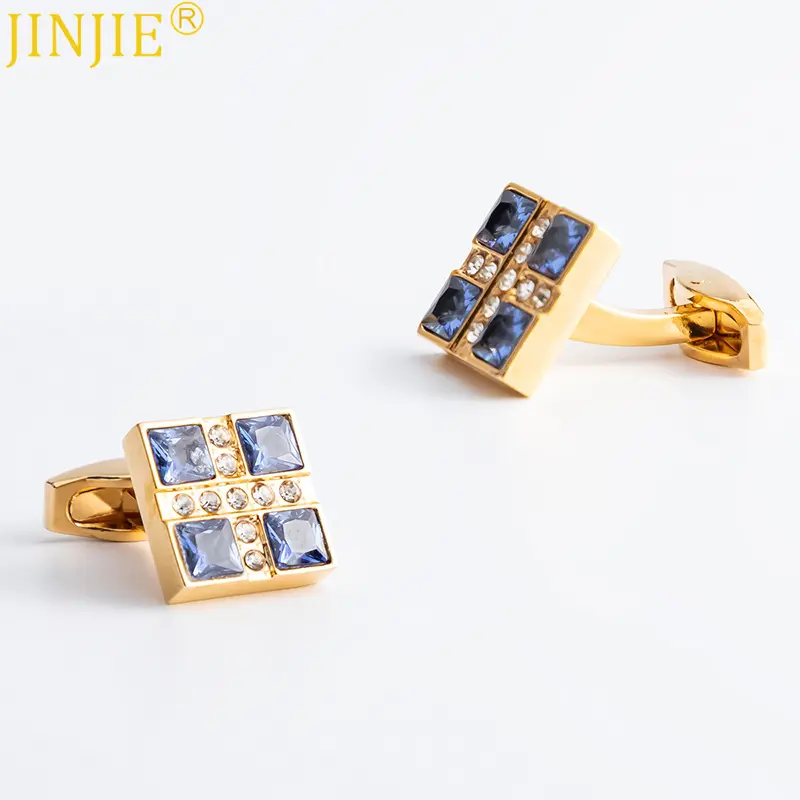 High Quality Gold Sapphire Men's Wedding Unisex Suit Party Business French Shirt Cufflinks CS0101