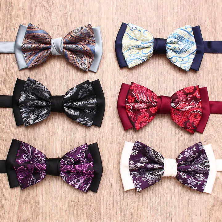 Men's Double-layer Colorful Bowtie Wedding Fashion Casual Multi-color Floral Bow Tie Wholesale BP-1005