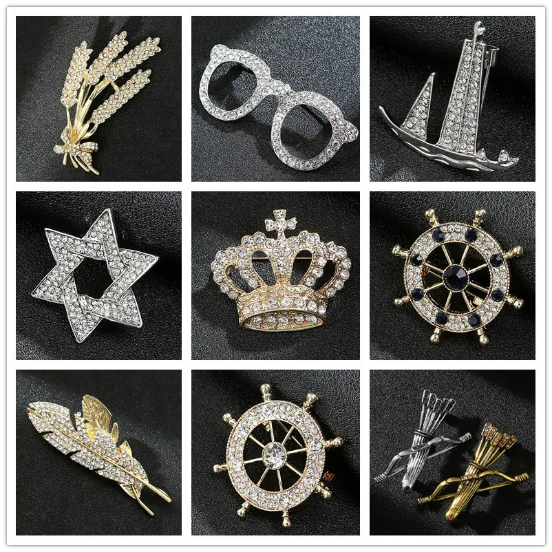 Trendy Men's Suit Crown Brooch with Diamond Multi-Style Sailboat Eagle Fashion Designs BC-1006