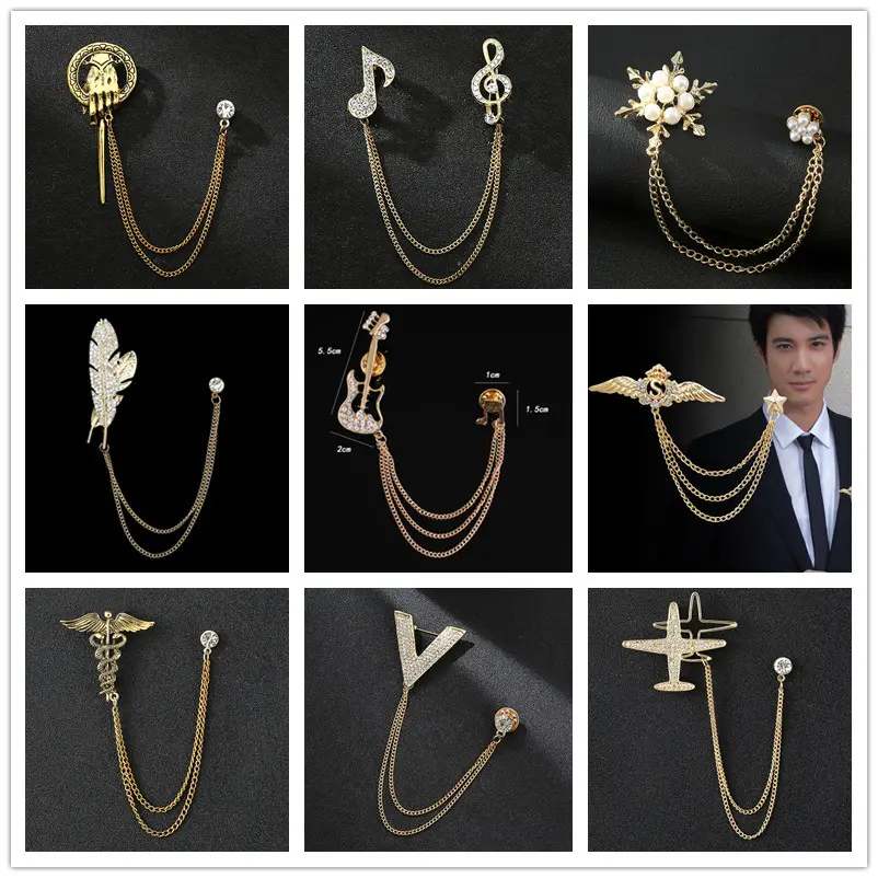 Wholesale Hot Selling Stylish Men's Suit Accessories Eagle Brooch with Chain BC-1016