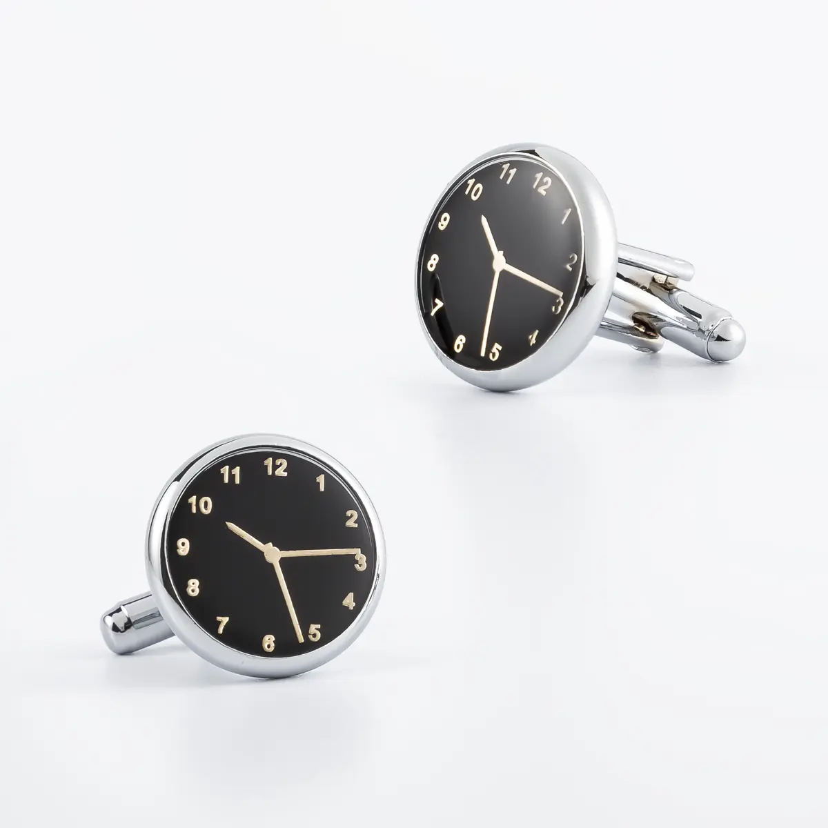 Silver Plated Round Black Watch Clock Design Cu...