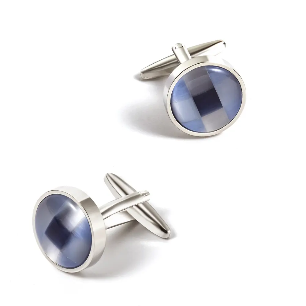 Silver & Blue Round Opal Tuxedo Cufflinks New F...