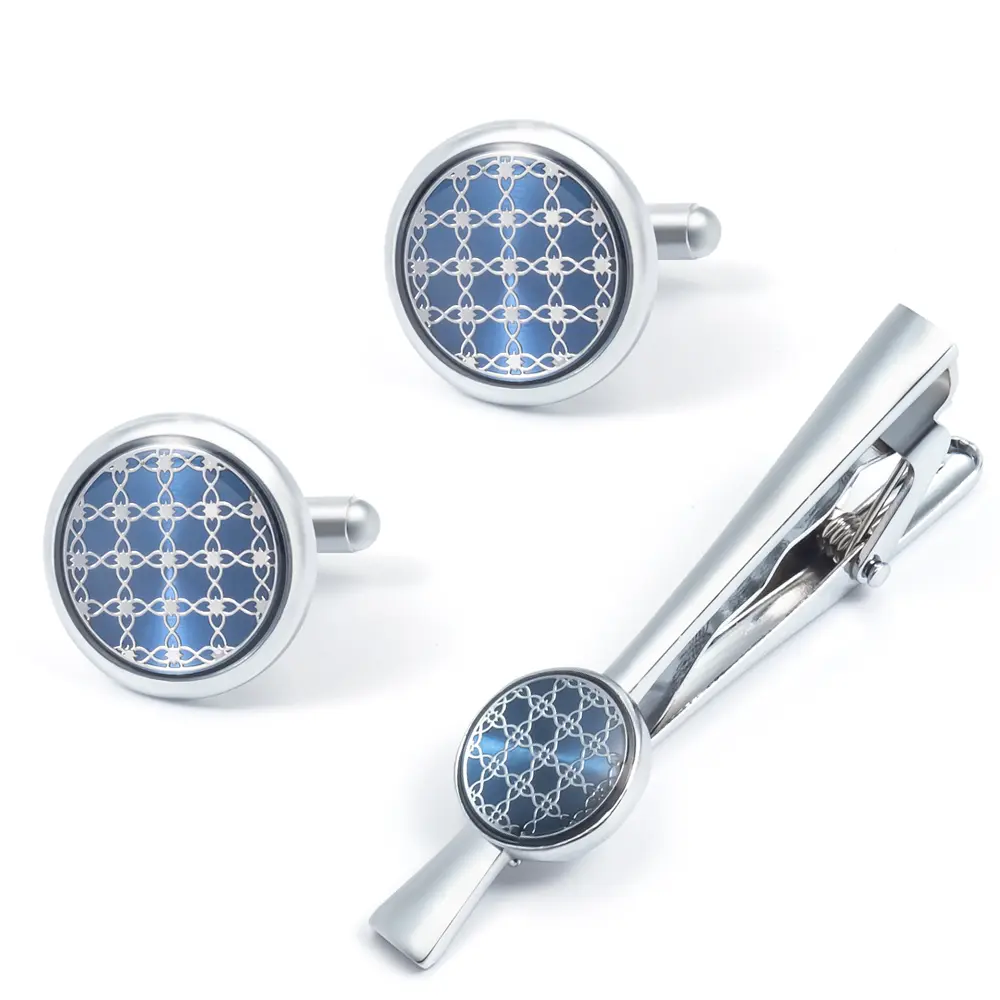 Wholesale Elegant Blue Plaid Silver Plated Cuff...