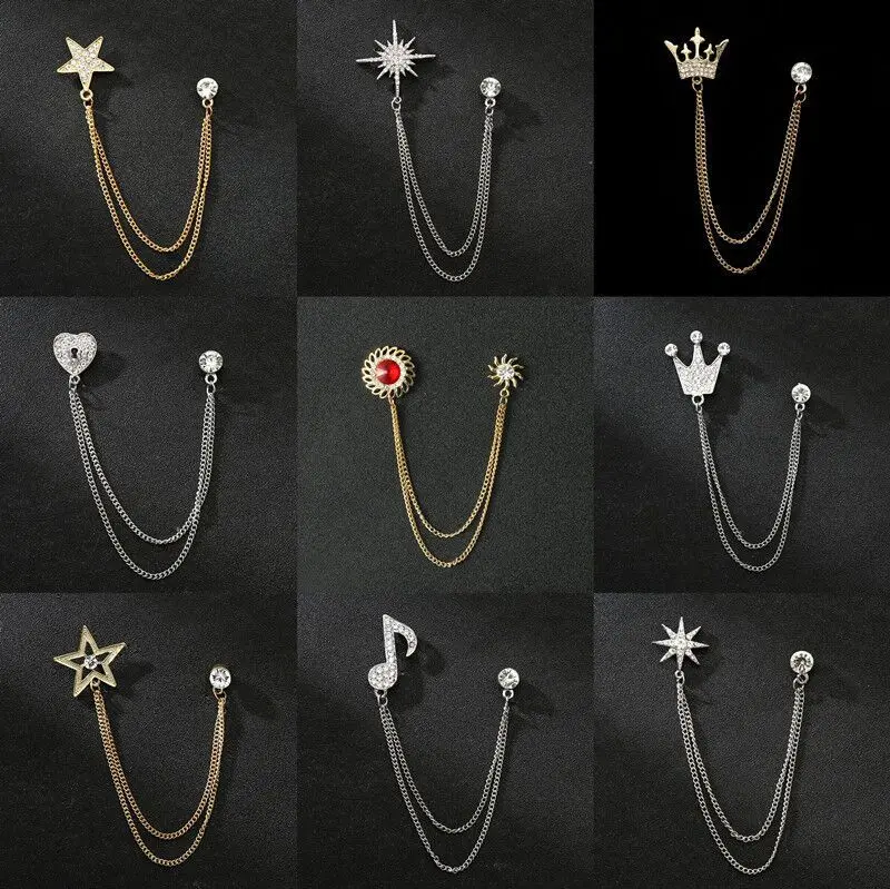 Low Price Men's Fashion Crystal Chain Brooch Suit Accessory Designer Lapel Pins BC-1001