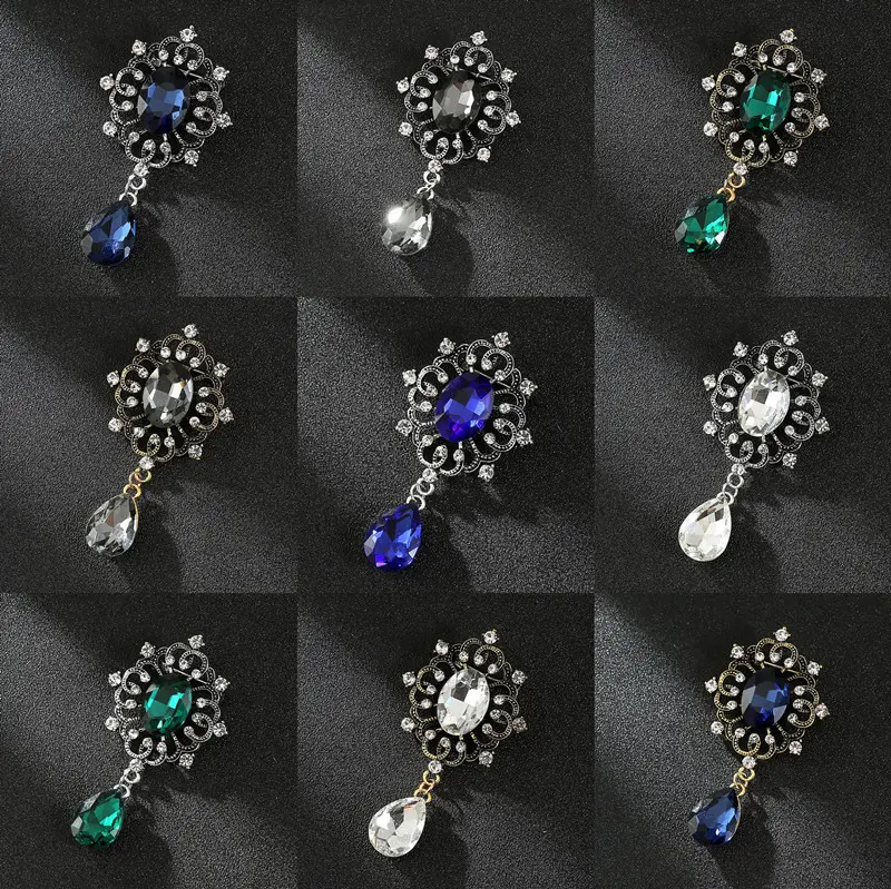 Factory Supply Vintage Gem Copper Brooch for Men's Suit Accessories BC-1014