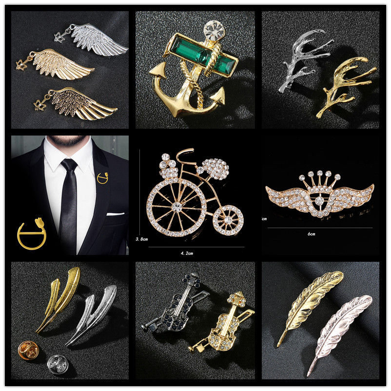 Manufacturer Direct Sale Men's Fashion Creative Rhinestone Brooch Wings & Anchor Design BC-1031