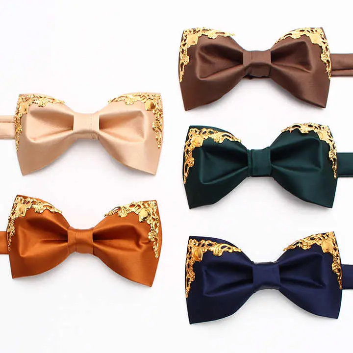 Fashionable Bowtie for Banquets Wedding Accessories Gold Decorative Solid Bow Tie for Men BP-1007