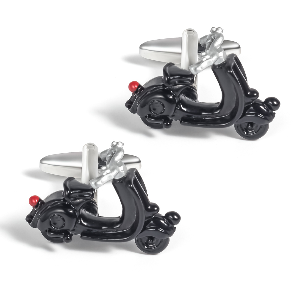 Manufacturer Wholesale Custom High Quality Black 3D Scooter Metal Silver Cufflinks CC0079