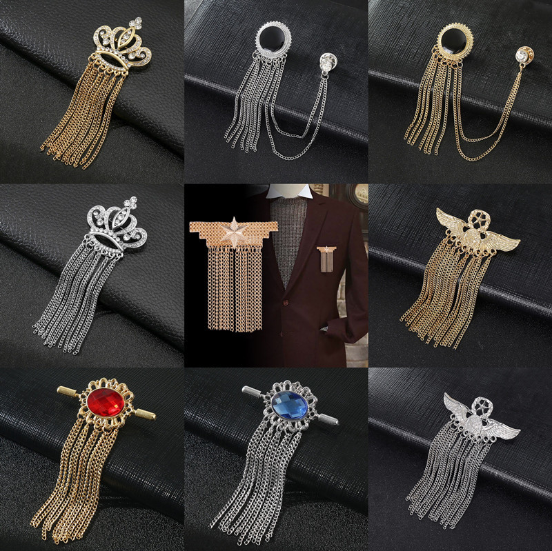 Men's Gold Crown Eagle Tassel Brooch Men Fashion Suit Accessories BC-1022