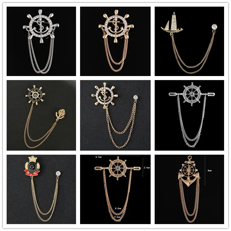 Best Selling Men's Stylish Anchor & Helm Chain Brooch for Fashionable Suits BC-1017