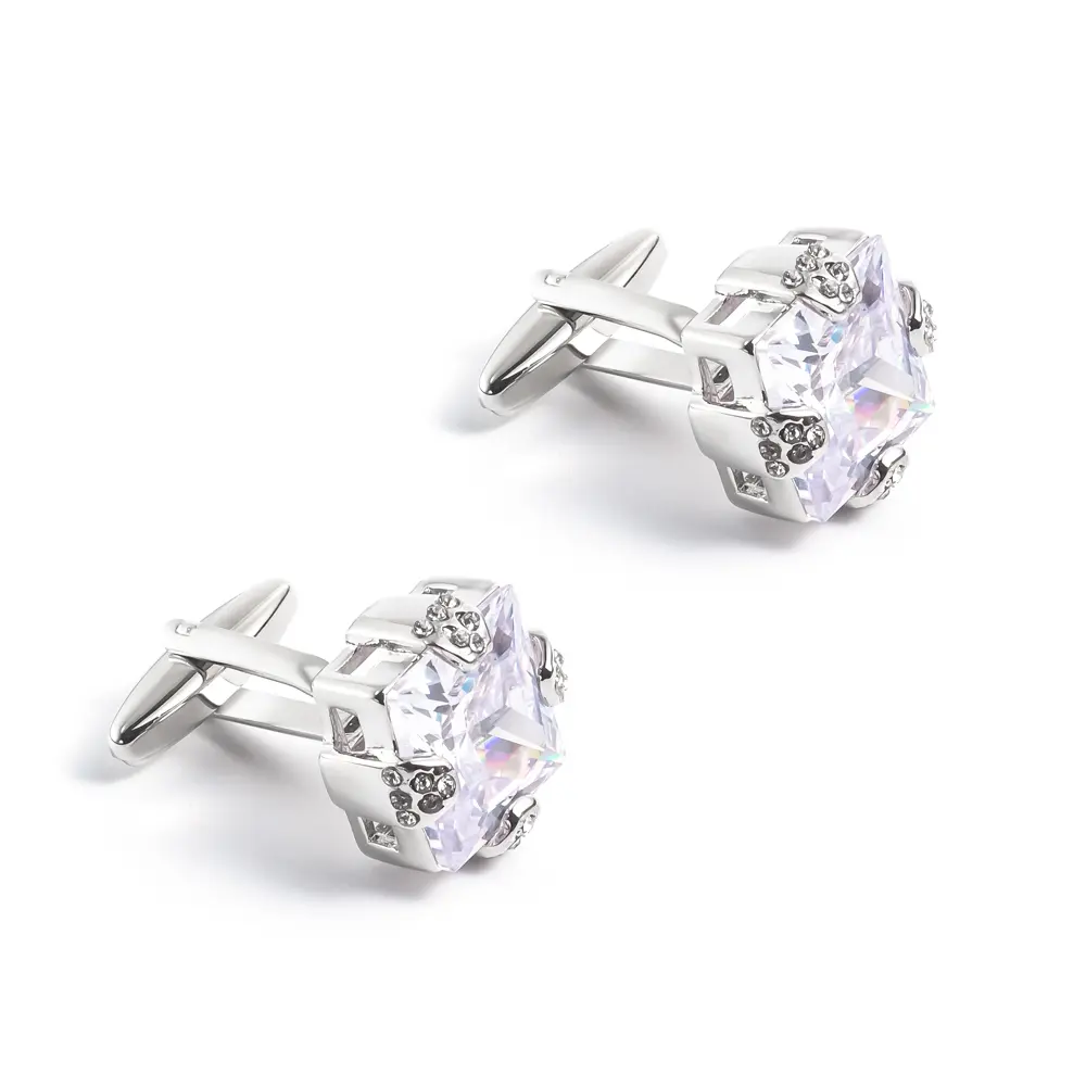 Luxury Zircon Square Silver Color Formal Dress Business Shirt Cufflinks Men Wedding Gifts CS0007-W